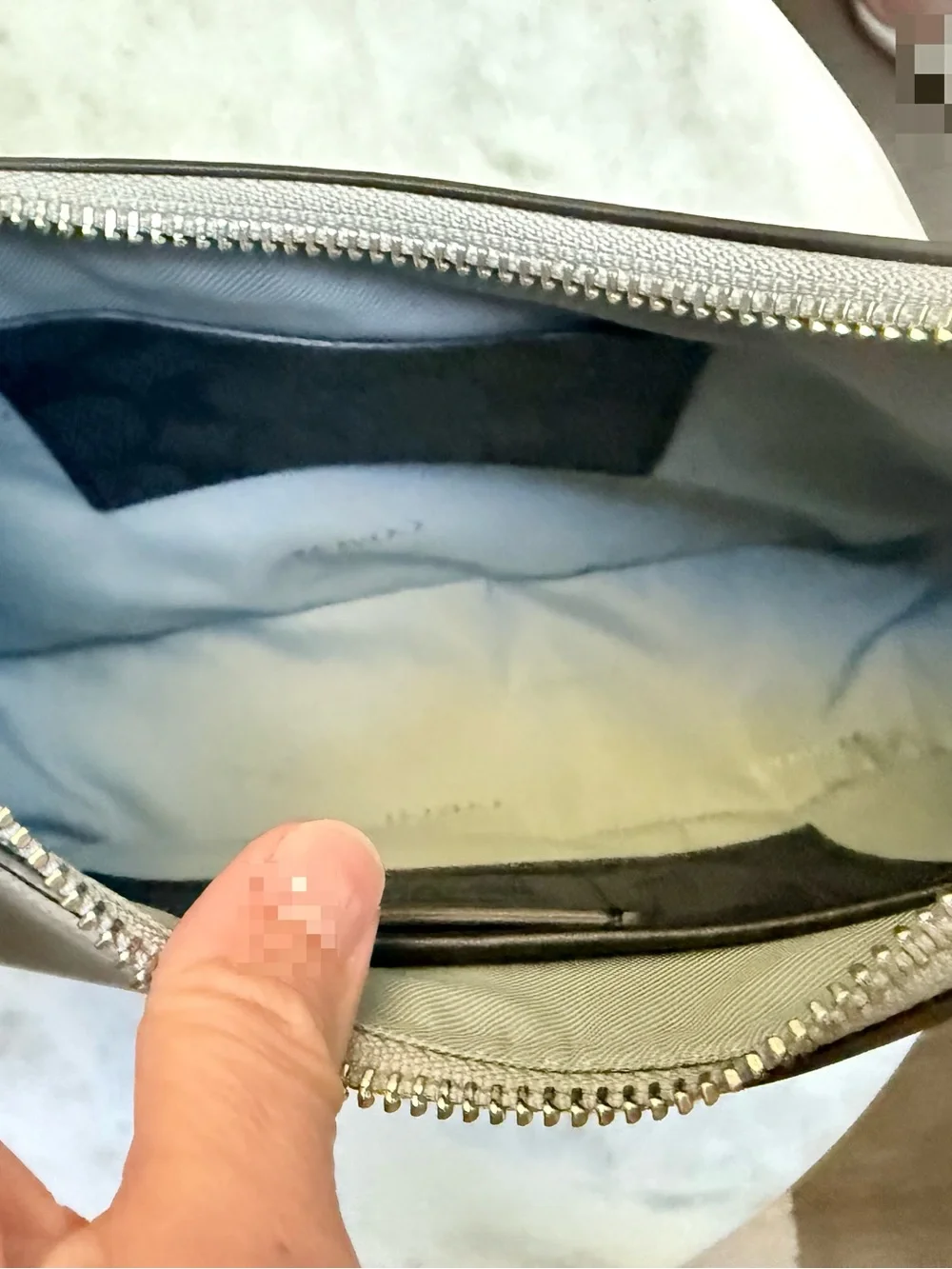 Coach Small Crossgrain Leather Hobo Crossbody Bag Grey Blue CJ842